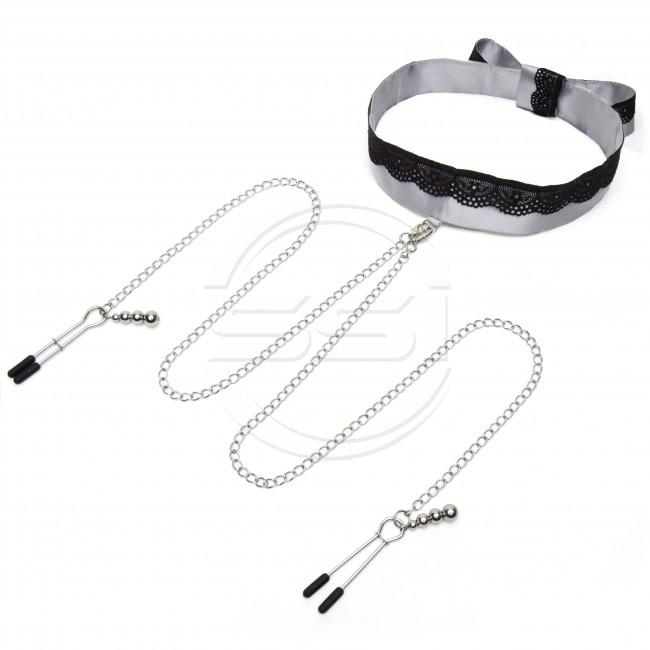 Play Nice Satin & Lace Collar & Nipple Clamps