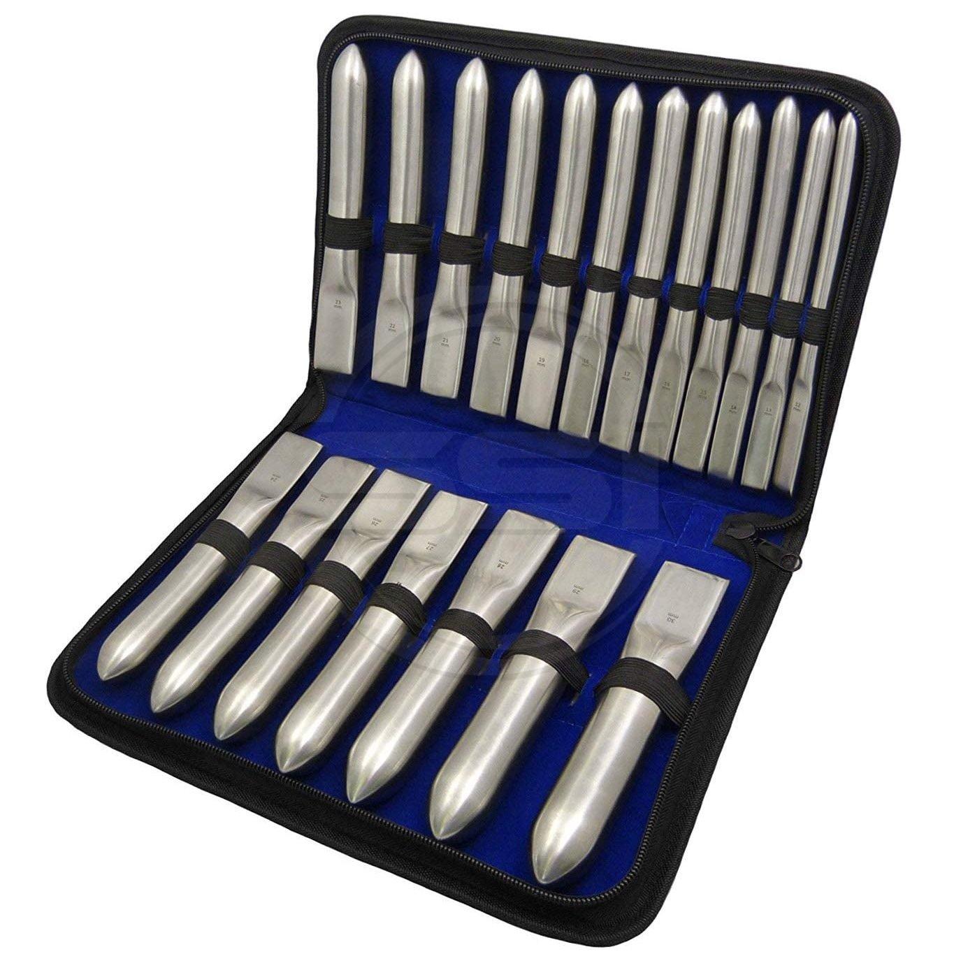 Hegar Sounds Uterine Dilators, Single Ended, Set of 19 pieces