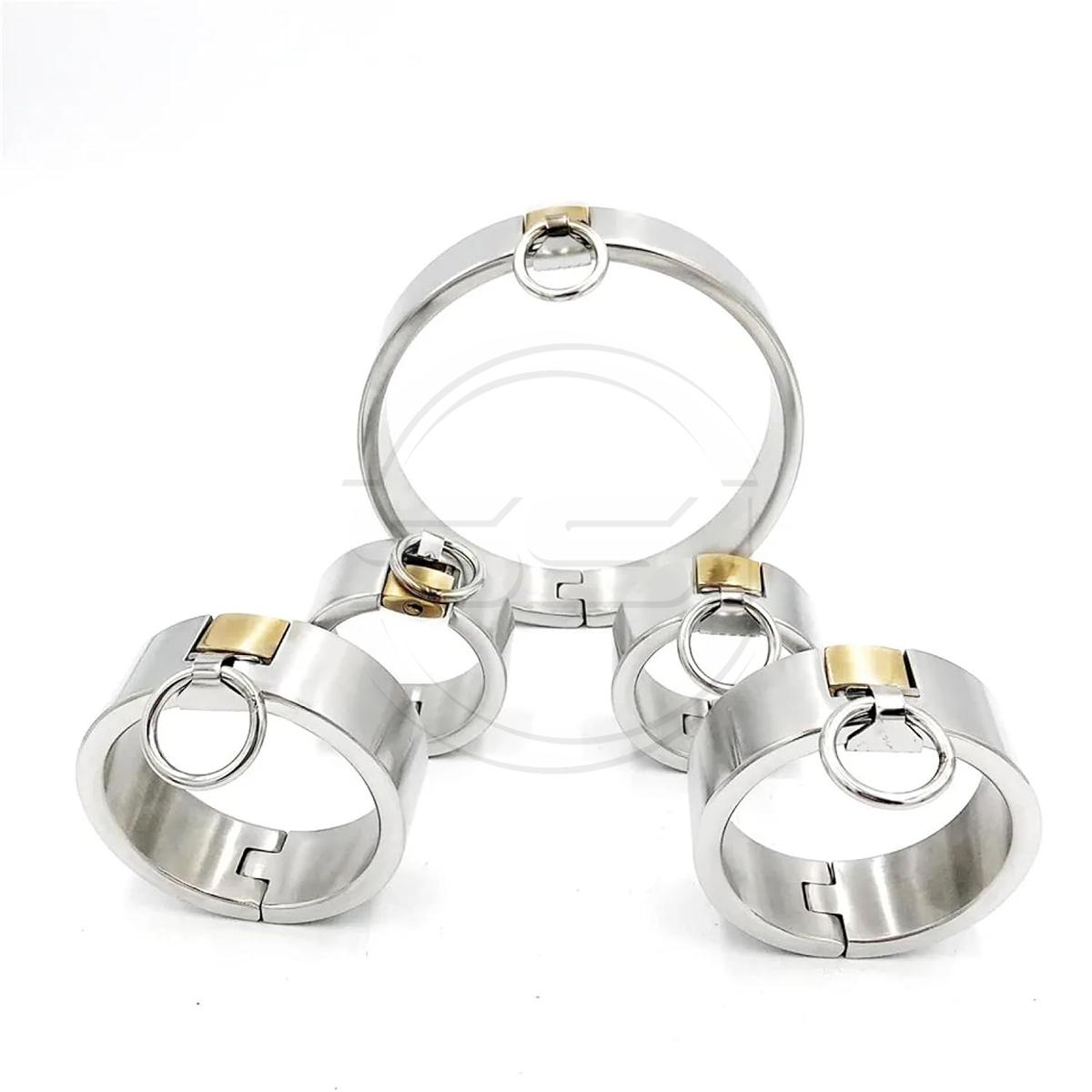 Bondage Stainless Steel Restraint Neck Collar Handcuffs Wrist Ankle Cuffs